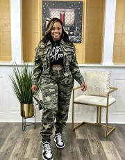 Camouflage Printed Casual Denim 2 Piece Pants Set NYF-8217