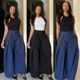 Solid Color Press Pleated Wide Leg Pants SH-391665
