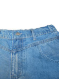 Denim Print Holes Contrast Color Wide Leg Pants(Without Belt)  SH-391662