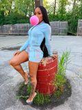 Long Sleeve Zipper Contrast Color Short Suit BMF-910