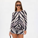 Zebra Print Long Sleeve Mini Dress GDSF-J26DS384