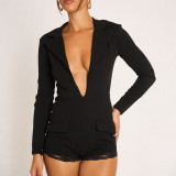 Deep V Neck Long Sleeve Romper GDSF-D26RP317