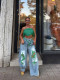 Denim Print Holes Contrast Color Wide Leg Pants(Without Belt)  SH-391662