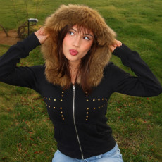 Rivet  Zipper Long Sleeve Hooded Coats GPKJ-MR50532