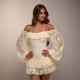 Lace Patchwork One Shoulder Lantern Sleeve Mini Dress GPKJ-MR49975