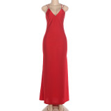 V Neck Backless Split Maxi Dress DLSF-K6D14901A