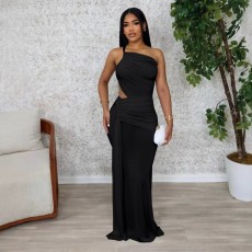 Solid Color Hollow Out Maxi Dress QODY-6079