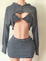 Pre Order: About 7 work days shipping Stripe Hooded 3 Piece Skirt Set YUEM-202679