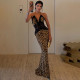 Mesh Patchwork V Neck Maxi Dress GZJQ-K6D16389A