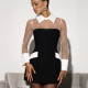 Mesh Patchwork Long Sleeve Mini Dress XEF-K6D16640A