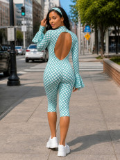 Polka Dot Print Long Sleeve Backless Jumpsuit(With Headscarf) CM-60618