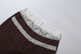 Zipper Long Sleeve Lace Patchwork Fifth Pants Two Piece Set DLSF-K6S16729A