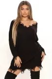 Plus Size V Neck Long Sleeve Irregular Tassel Mini Dress YMEF-59122
