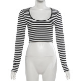 Stripe Long Sleeve Crop Top XEF-K6L17002A