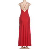 V Neck Backless Split Maxi Dress DLSF-K6D14901A