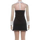 Mesh Patchwork Long Sleeve Mini Dress XEF-K6D16640A