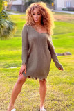Plus Size V Neck Long Sleeve Irregular Tassel Mini Dress YMEF-59122
