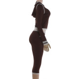 Zipper Long Sleeve Lace Patchwork Fifth Pants Two Piece Set DLSF-K6S16729A