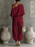 Slash Neck Off Shoulder Two Piece Pants Set GSRX-990