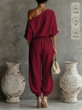 Slash Neck Off Shoulder Two Piece Pants Set GSRX-990
