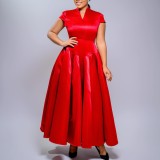 Plus Size Short Sleeve V Neck Maxi Dress GATE-643