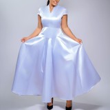 Plus Size Short Sleeve V Neck Maxi Dress GATE-643