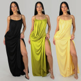 Solid Color High Split Spaghetti Strap Maxi Dress BY-7808