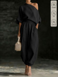 Slash Neck Off Shoulder Two Piece Pants Set GSRX-990
