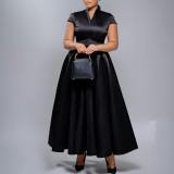 Plus Size Short Sleeve V Neck Maxi Dress GATE-643