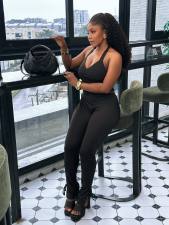Deep V Neck Halterneck Two Piece Pants Set YWXS-K26L2711