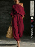 Slash Neck Off Shoulder Two Piece Pants Set GSRX-990