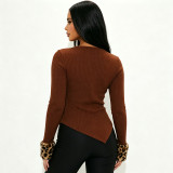 Solid Color Irregular Long Sleeve Sweater GDSF-J26TP398