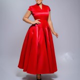 Plus Size Short Sleeve V Neck Maxi Dress GATE-643