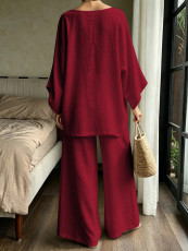 Solid Color Long Sleeve Loose Two Piece Pants Set GSRX-971