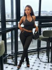 Deep V Neck Halterneck Two Piece Pants Set YWXS-K26L2711
