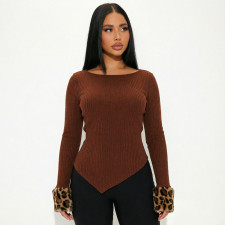 Solid Color Irregular Long Sleeve Sweater GDSF-J26TP398