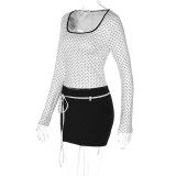 Long Sleeve Square Neck Two Piece Skirts Set LJSF-S6722162X