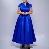 Plus Size Short Sleeve V Neck Maxi Dress GATE-643