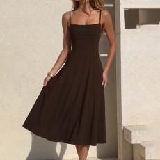 Sexy Ruched Spaghetti Strap Midi Dress LJSF-D6722194X