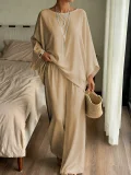 Solid Color Long Sleeve Loose Two Piece Pants Set GSRX-971
