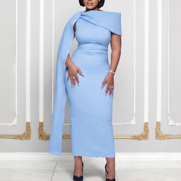 Plus Size Solid Color Slash Neck Maxi Dress GMLF-3380