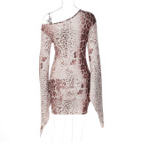 Leopard Print Slash Neck Mini Dress LJSF-D6722199X