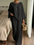 Solid Color Long Sleeve Loose Two Piece Pants Set GSRX-971