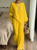 Solid Color Long Sleeve Loose Two Piece Pants Set GSRX-971