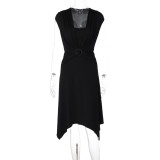 V Neck Sleeveless Irregular Midi Dress LJSF-D6722241H