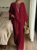 Solid Color Long Sleeve Loose Two Piece Pants Set GSRX-971