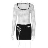 Long Sleeve Square Neck Two Piece Skirts Set LJSF-S6722162X