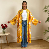Plus Size Retro Floral Printed Satin Sleeping Robe Coat QMZF-1876