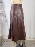 Solid Color Split Mid-skirts GPBY-8546