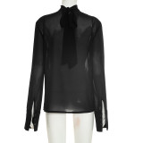Solid Color Chiffon Long Sleeve Top GSBW-Y26TP286